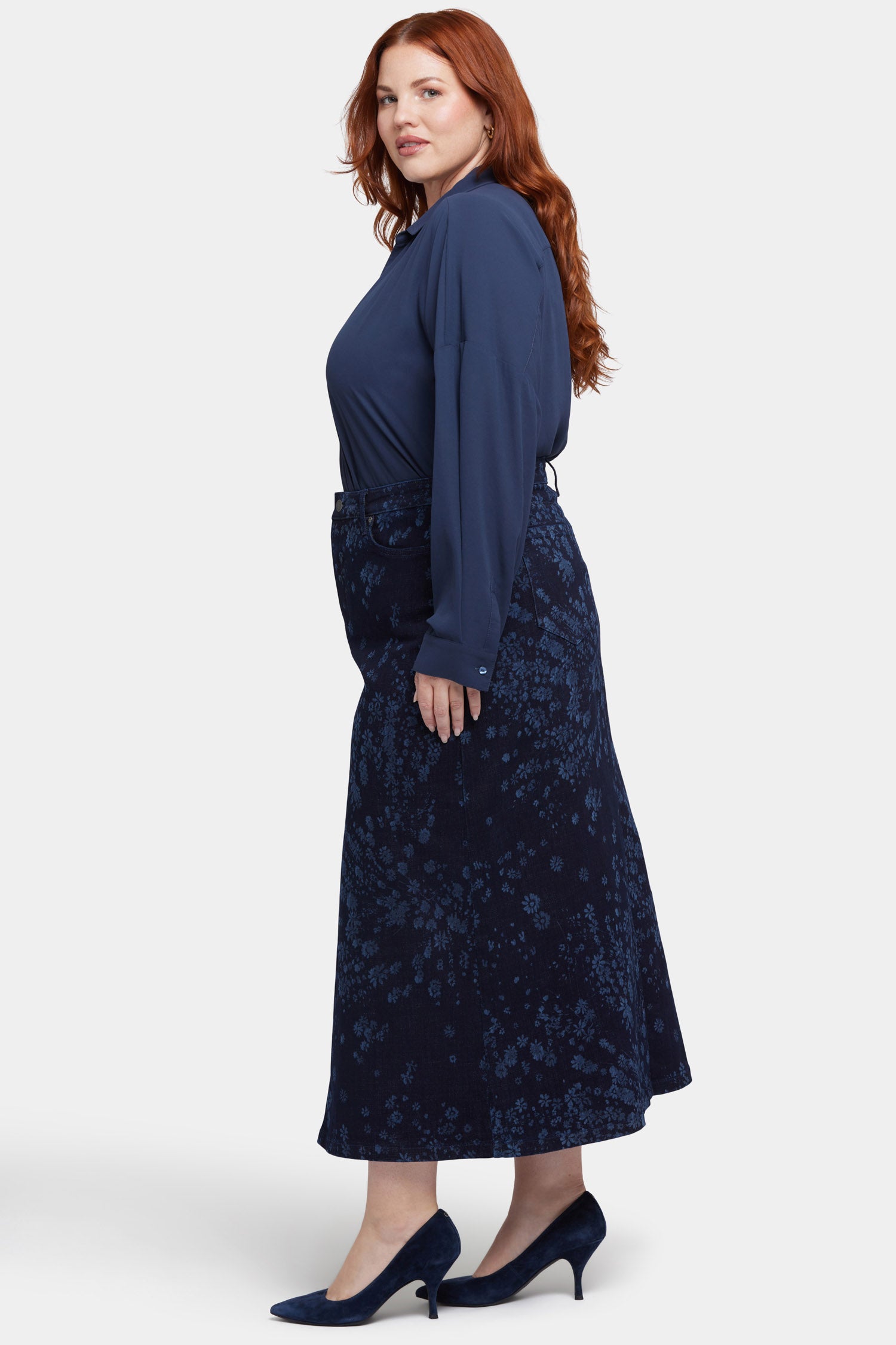 Plus Size High Rise Long Skirt - Dark Indigo Salome for Women | Elegant Midi Skirt for Office, Party & Casual Wear