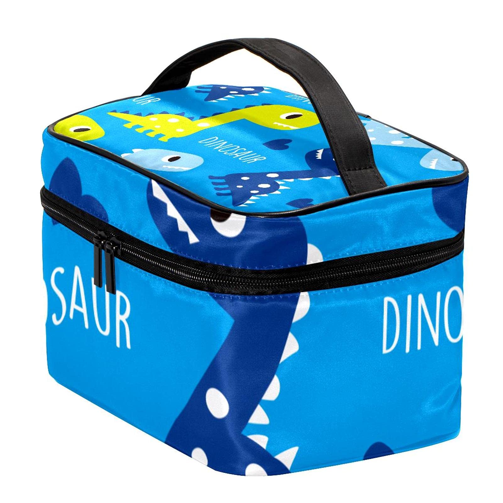 Dinosaur Print Large Travel Makeup Bag - Blue Cosmetic Organizer with Zipper for Women & Girls | Perfect for Toiletries, Travel, and Everyday Use