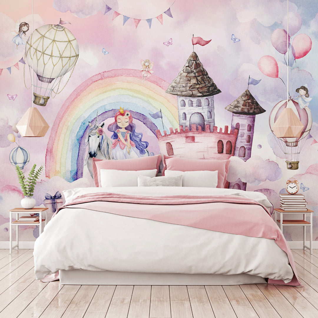 Fairytale Castle Princess Wall Mural WM067 - Kids Room Decor, Nursery Wall Sticker, Fantasy Bedroom Design for Girls