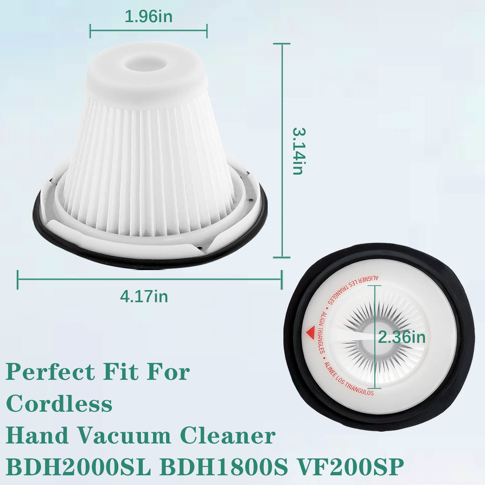 BLACK & DECKER VF200SP BDH2000SL/BDH1800S Vacuum Replacement Filters (4-Pack) with Cleaning Brush - Compatible with Handheld Vacuums - Part #90543043-01 - Ideal for Home Cleaning, Pet Hair Removal & Car Detailing