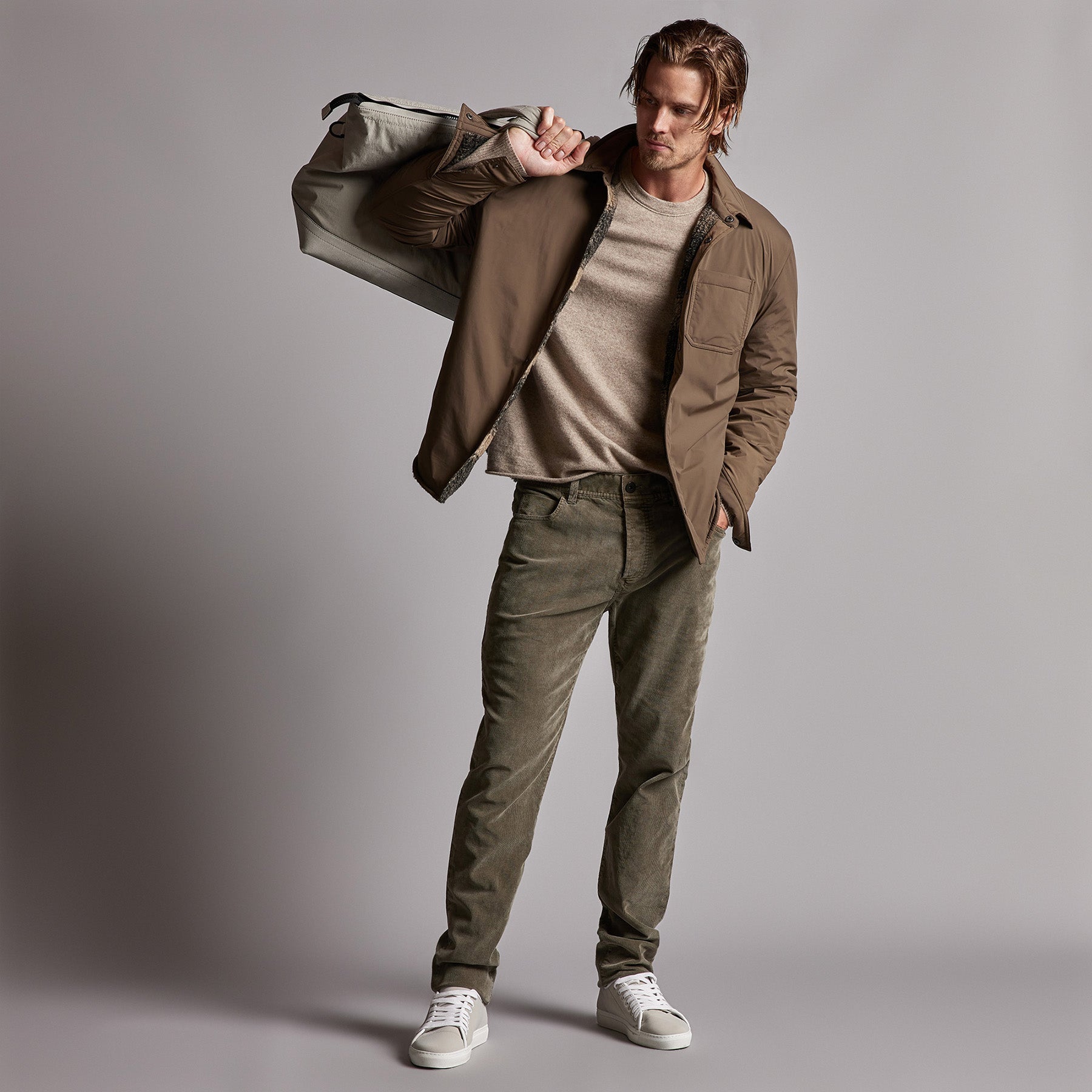 5 Pocket Corduroy Pants for Men - Army Green Pigment Wash, Comfortable Casual Trousers for Everyday Wear, Work & Outdoor Activities