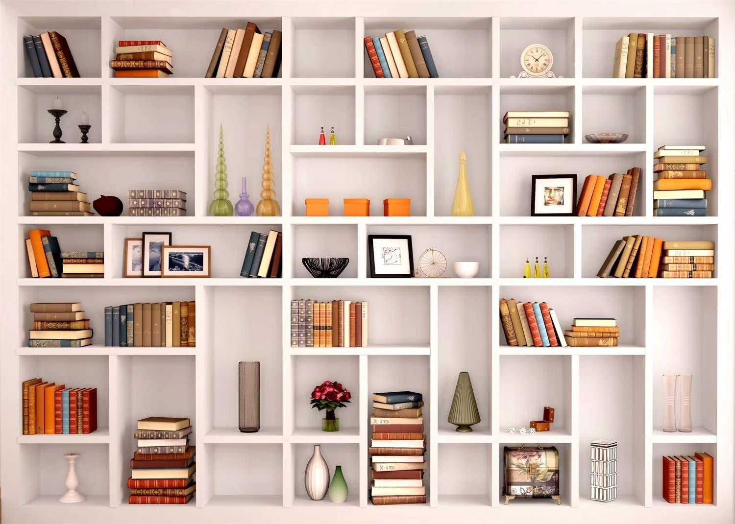 BELECO 7x5ft White Fabric Bookshelf Photography Backdrop - Modern Library & Office Background for Zoom Meetings, Video Conferences, Home Office Decor, Photo Props - Perfect for Professional Videos, Online Classes, and Content Creation