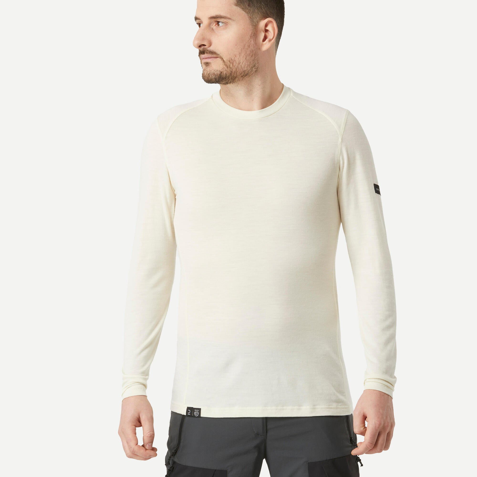 Forclaz Men's MT500 100% Merino Wool Long Sleeve Hiking Shirt - Warm & Breathable Base Layer for Outdoor Adventures & Winter Camping