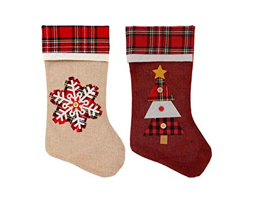 6 Pack Christmas House Woodsy-Plaid Stockings - Festive Holiday Decor for Fireplace Mantel, Christmas Tree & Home Decorations