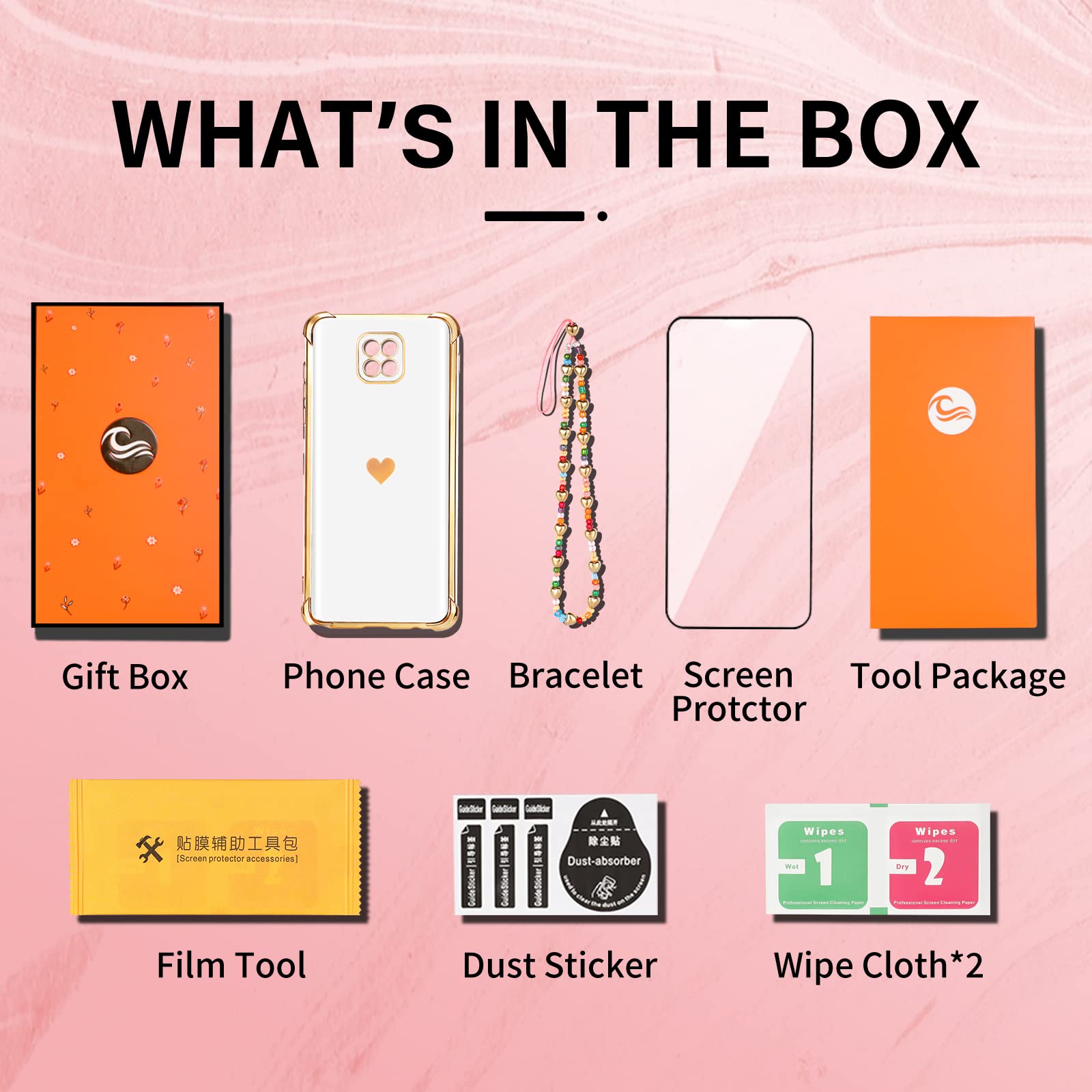 3-in-1 Luxury Heart Pattern Phone Case for Motorola Moto G Power 2021 (6.6 Inch) - Cute Aesthetic Love Design with Screen Protector & Chain - Perfect Gift for Women & Girls | Everyday Protection & Stylish Accessory