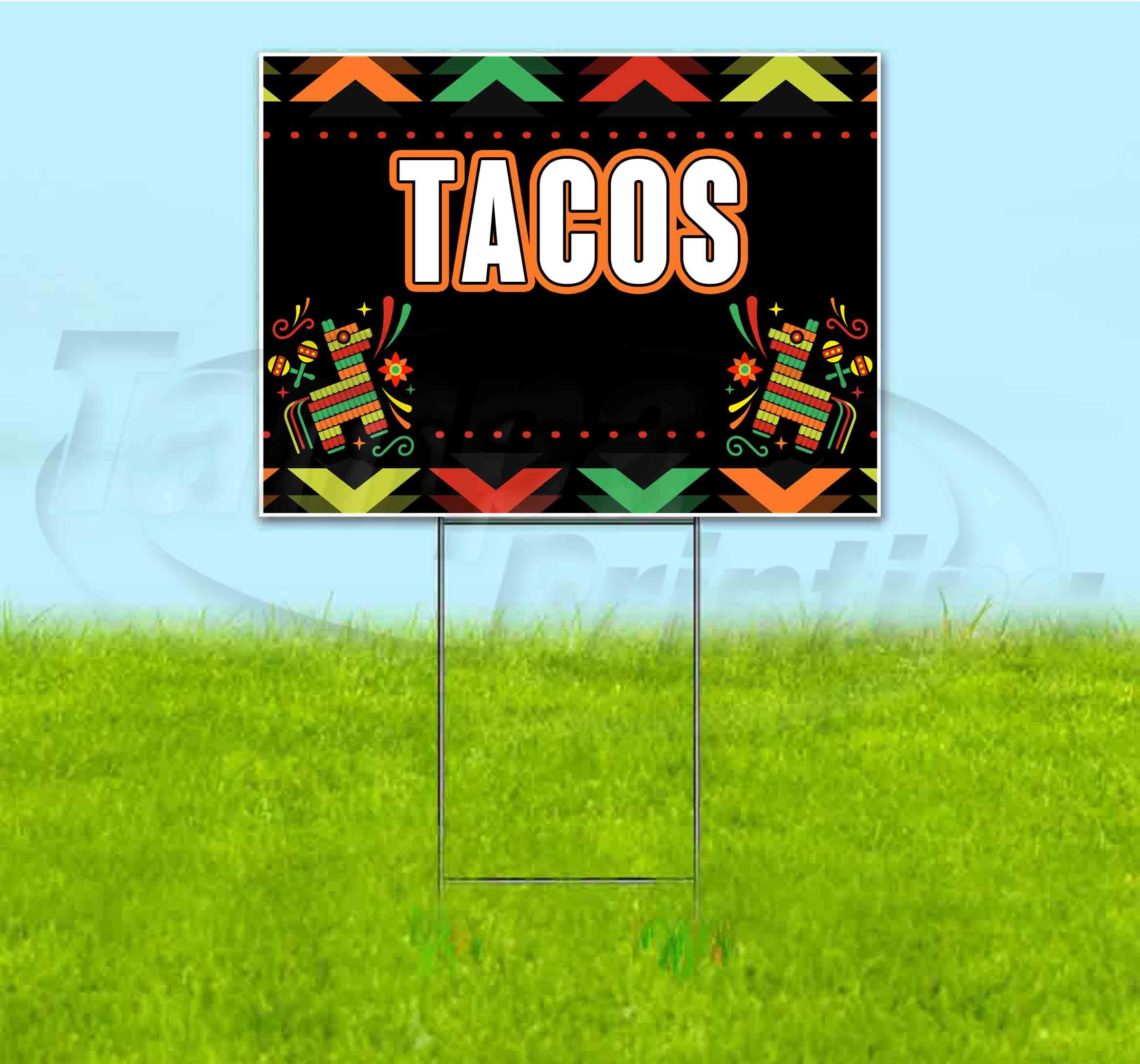 Fiesta Tacos 18x24 Inch Yard Sign with Metal Step Stake - Bulk Discounts & Multi-Packs Available - Perfect for Restaurant Advertising, Party Decorations, and Outdoor Promotions