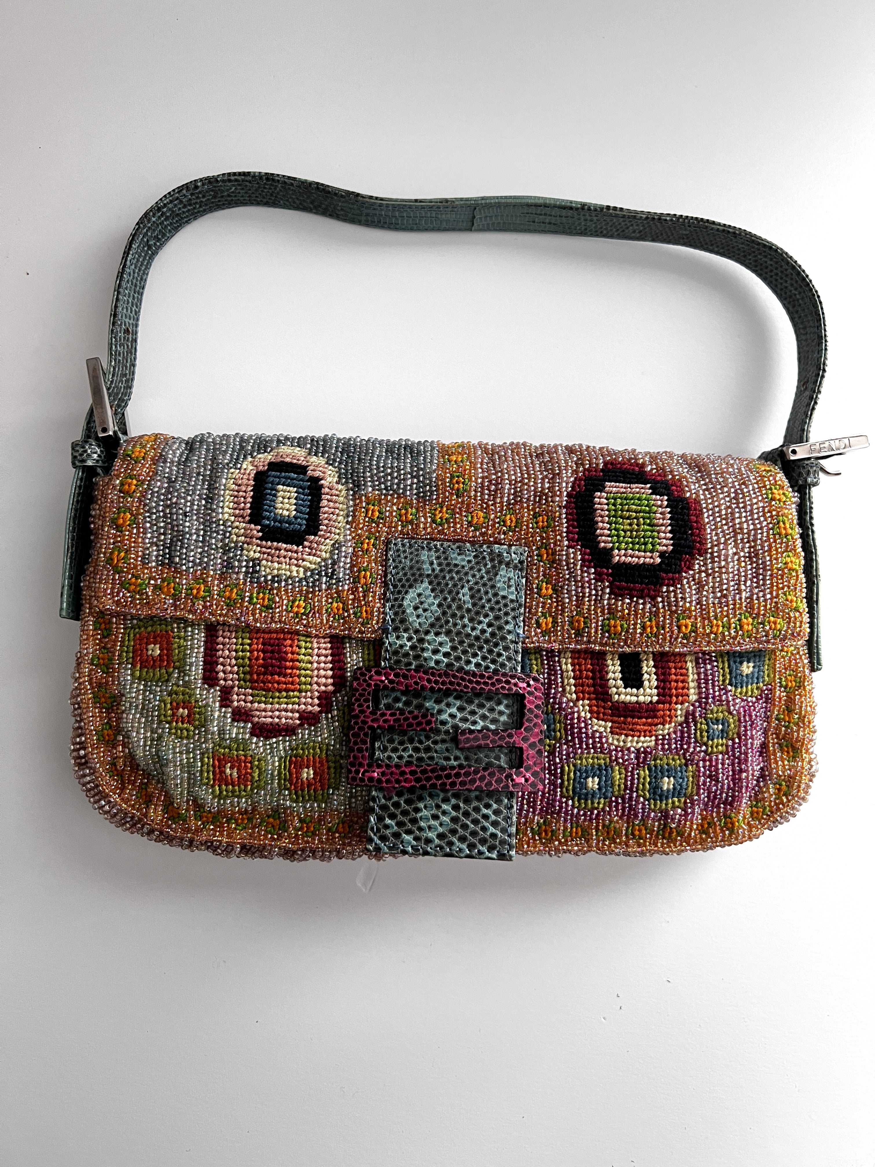 Vintage Fendi Boho Beaded Baguette Bag - Stylish Crossbody Purse for Women, Perfect for Parties, Weddings & Date Nights
