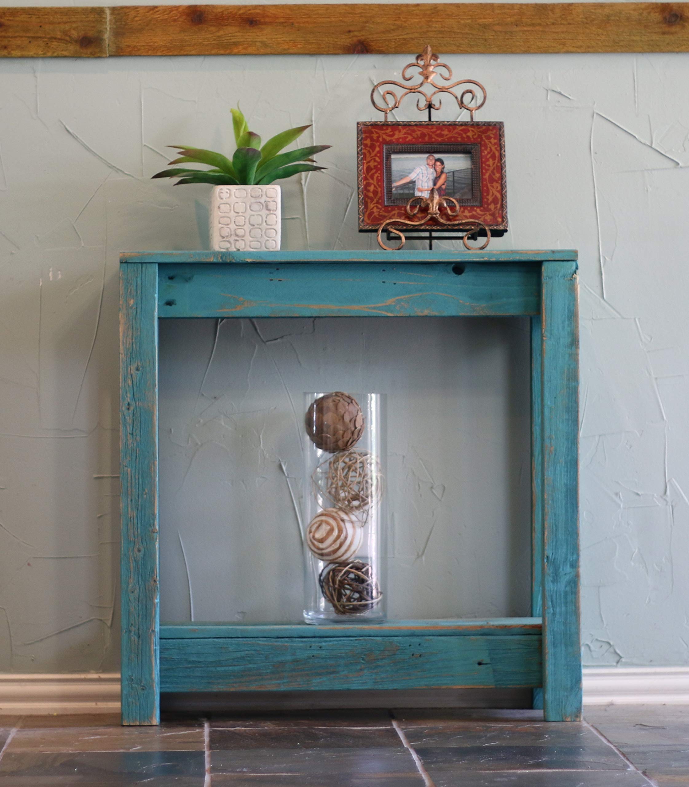 Doug and Cristy Designs Turquoise Small Entry Console Table - Elegant Narrow Hallway Furniture for Foyer, Living Room & Apartment Decor