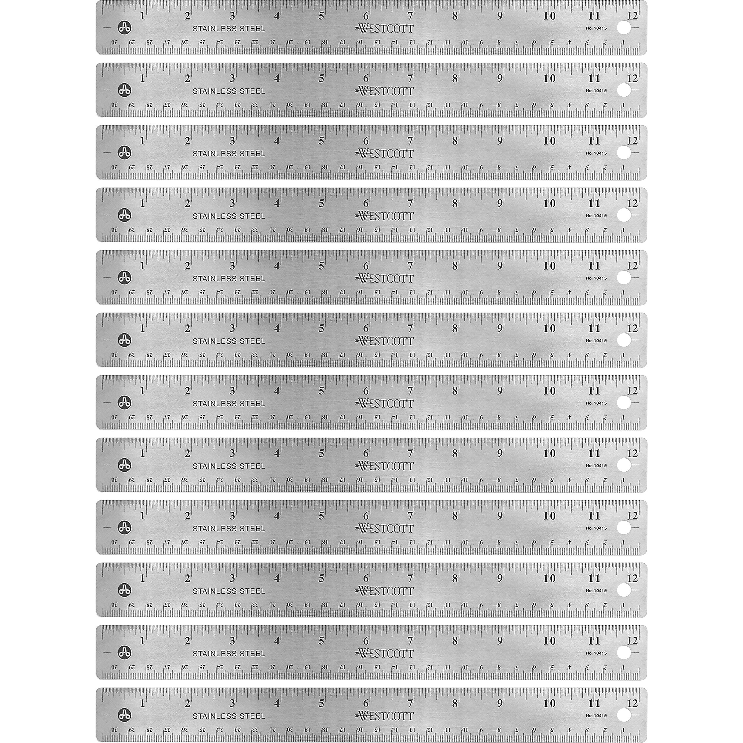 Westcott 12 Inch Stainless Steel Ruler with 1/16 & 1/32 Inch Graduations - 1