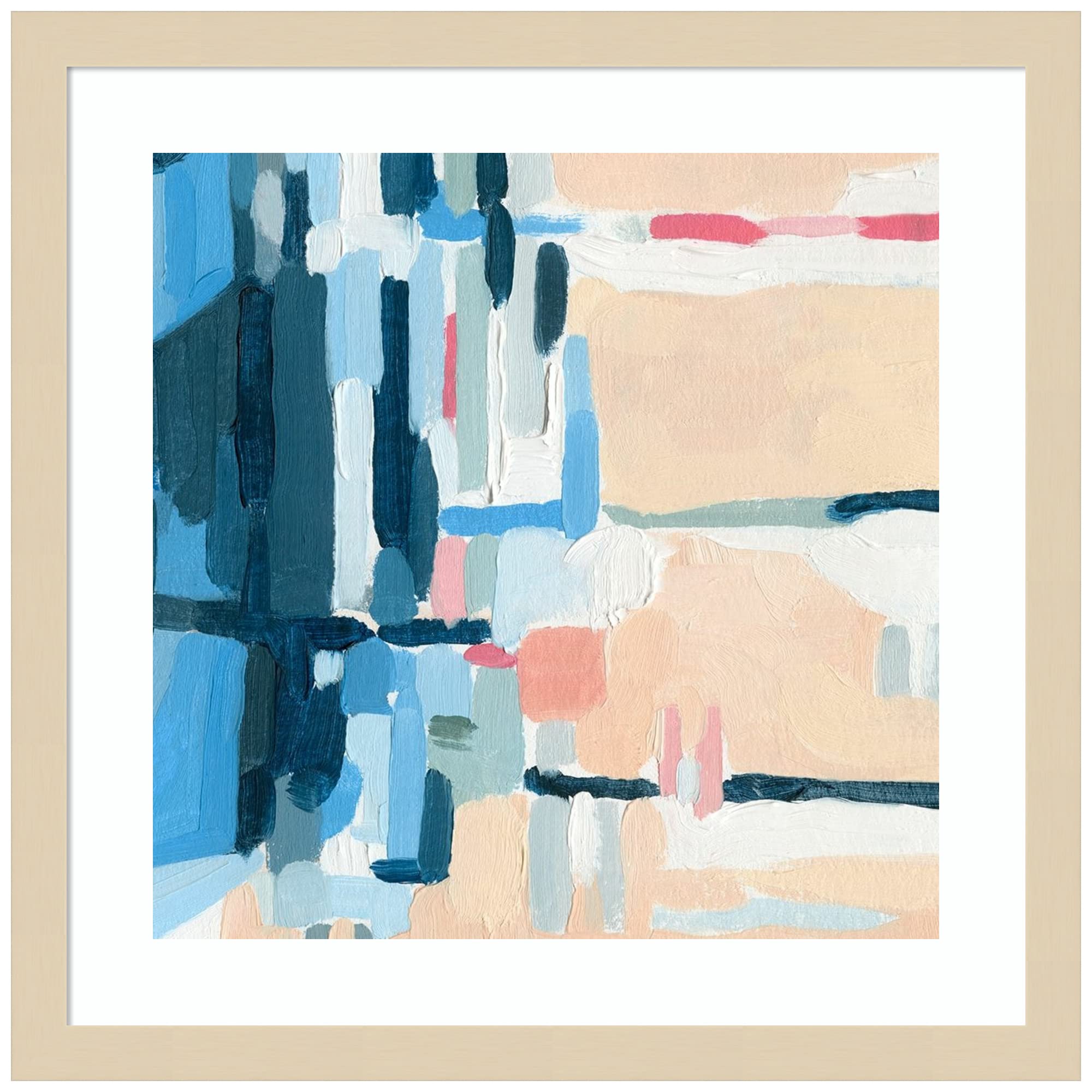 Emma Caroline Summer Abstraction III Wood Framed Wall Art Print - 17x17 Inches, Svelte Natural Frame - Modern Abstract Painting for Living Room, Bedroom & Office Decor