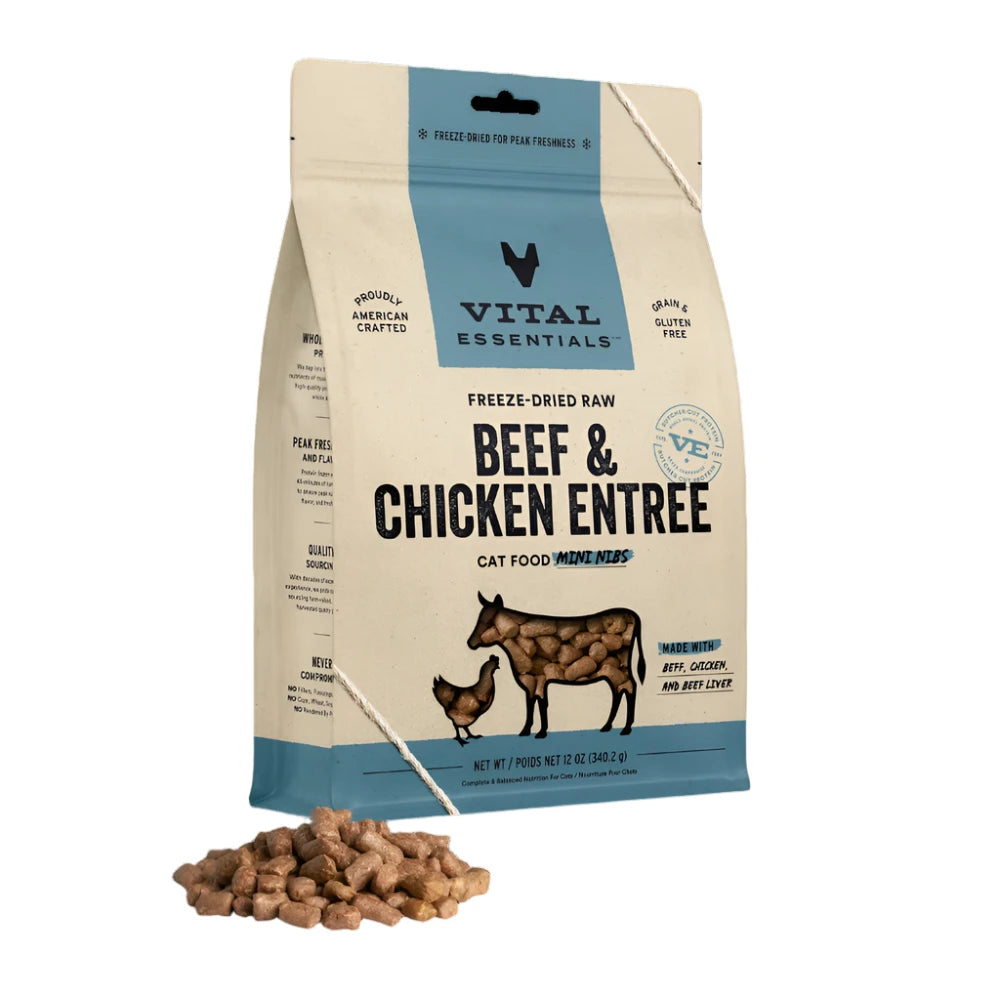 Freeze-Dried Raw Beef & Chicken Entree Mini Nibs Cat Food - Grain-Free, High-Protein Natural Treats for Cats - Perfect for Training, Rewards & Travel Snacks