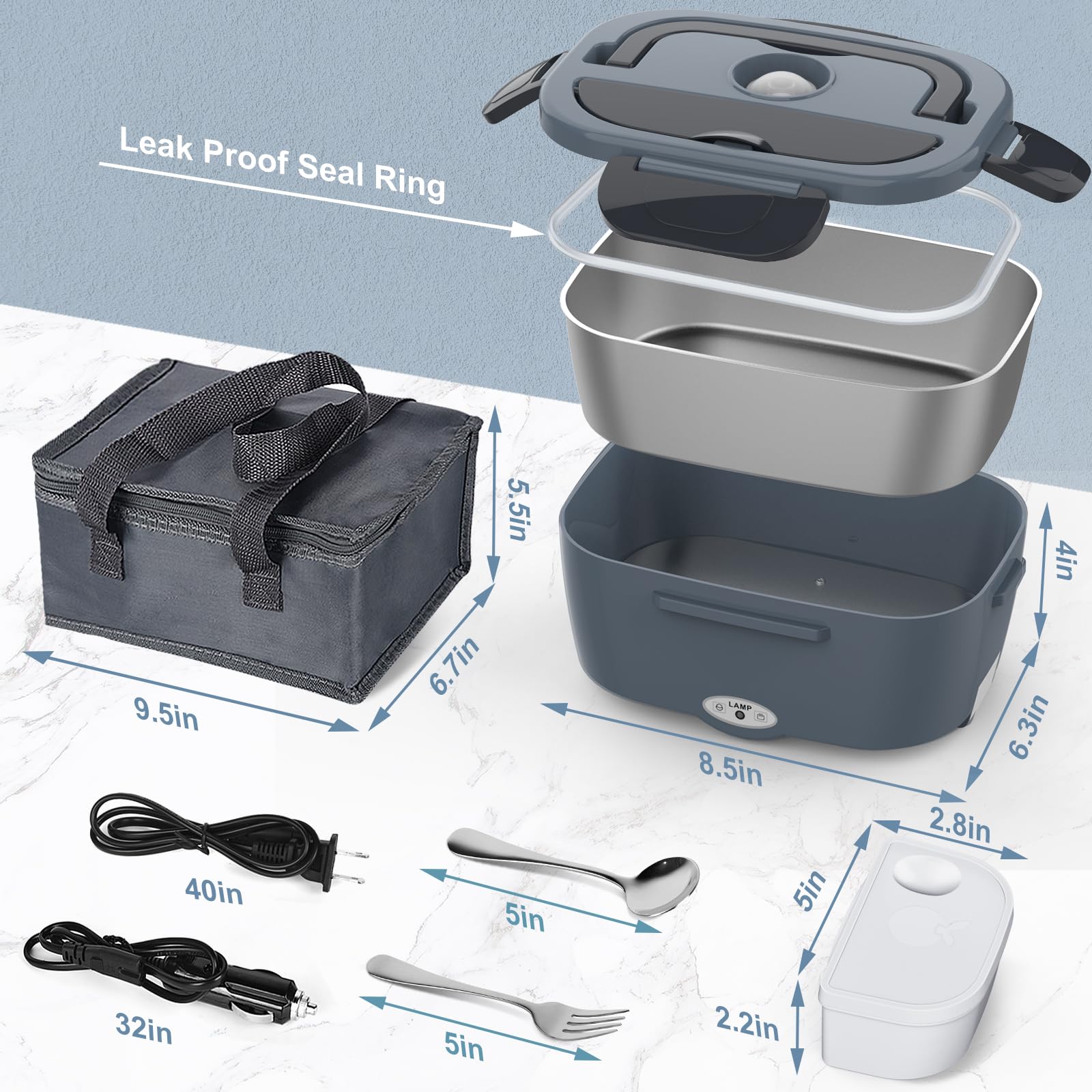 Portable Electric Lunch Box for Adults - 60-80W Car/Truck Food Warmer | Rechargeable Heating Lunch Box for Office, Travel & Camping | Perfect Christmas Gift & White Elephant Present