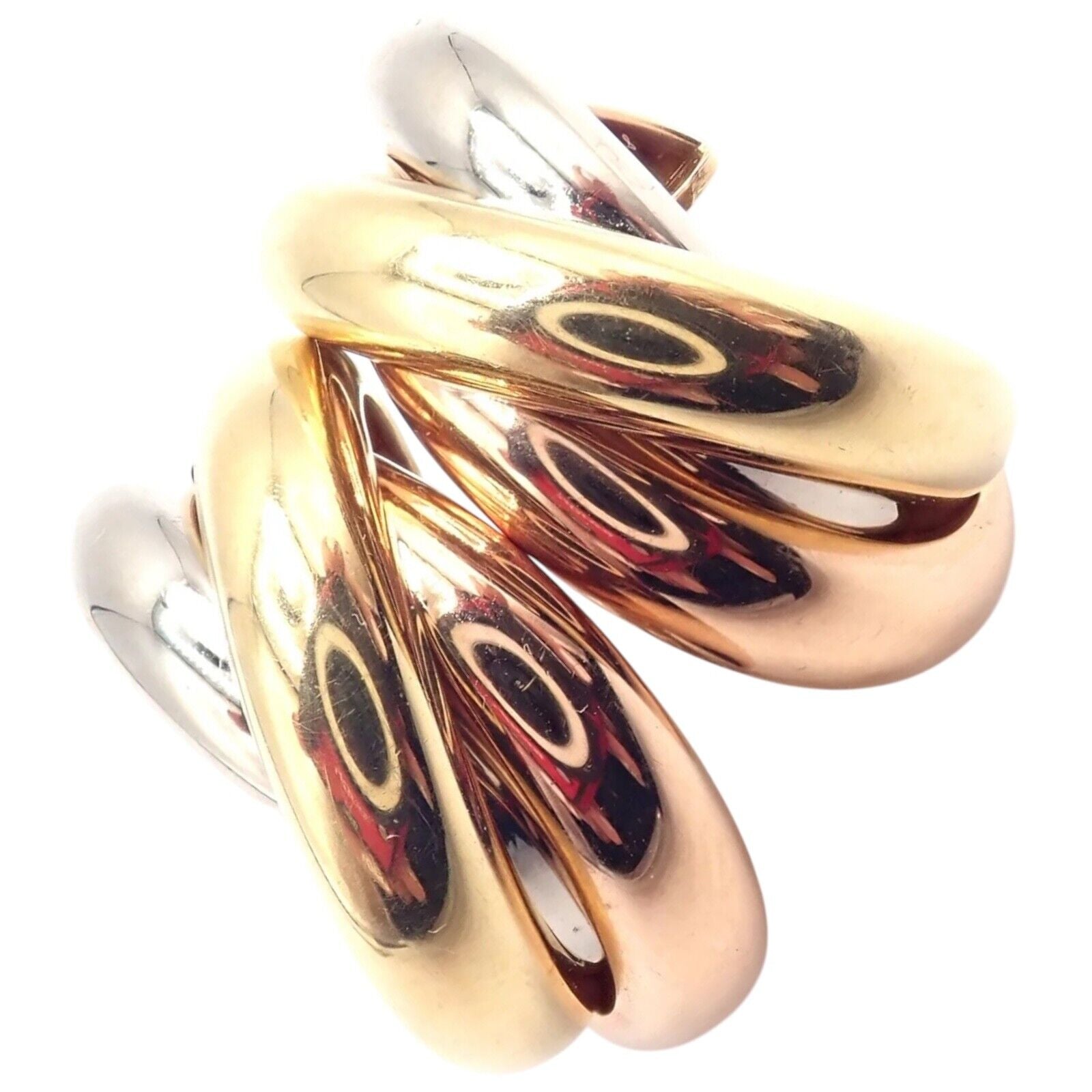 Authentic Cartier 18k Tri-Color Gold Medium Trinity Hoop Earrings for Women - Luxury Jewelry Gift for Anniversary, Wedding & Special Occasions