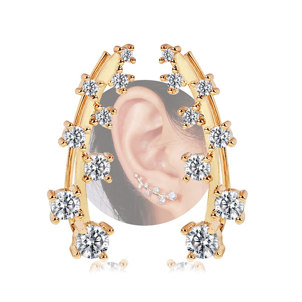 Vercret Gold Cuff Earrings for Women - Adjustable Cartilage Ear Cuff with CZ Stones, No Piercing Wrap Around Ear Clip | Perfect for Parties, Weddings & Everyday Wear