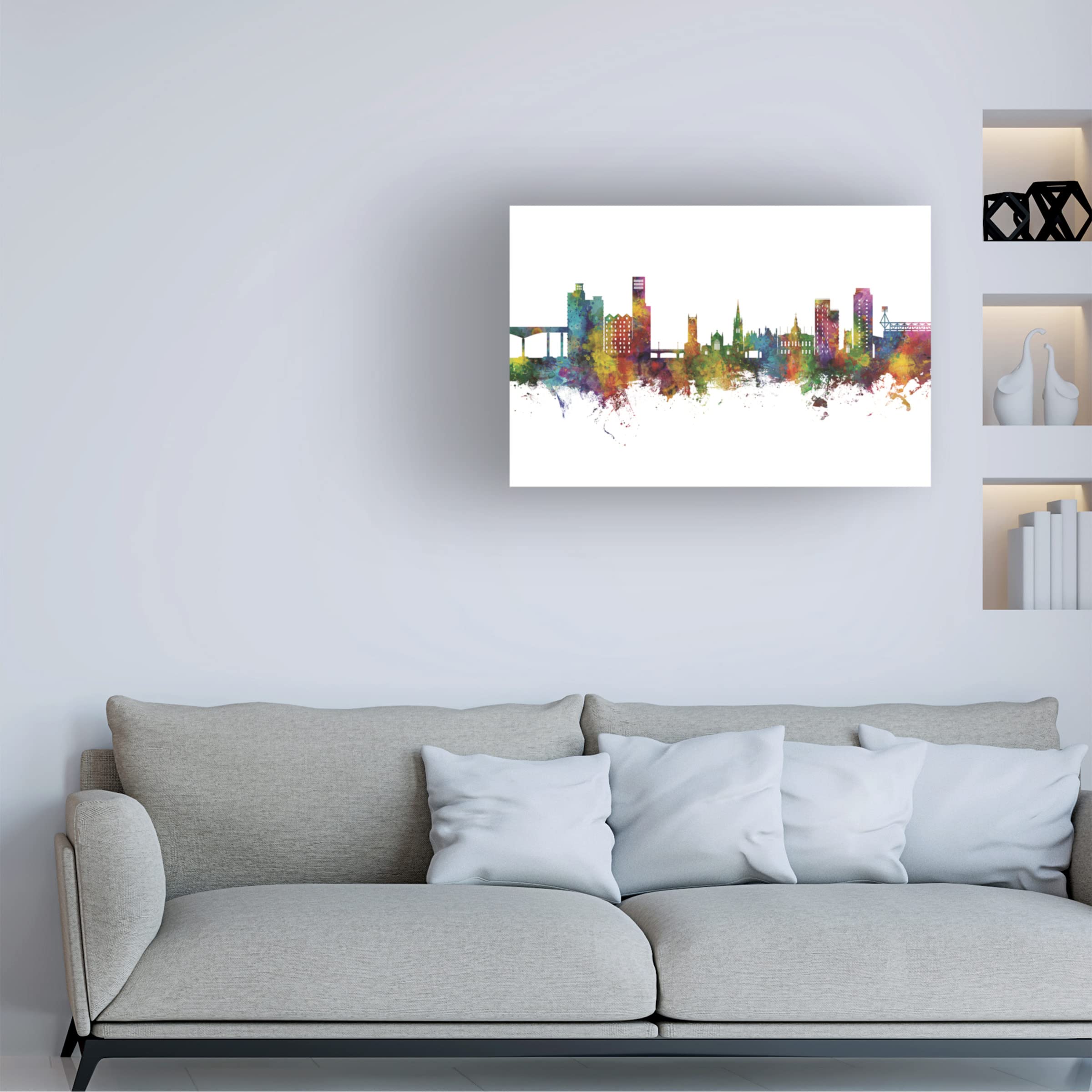 Michael Tompsett 'Ipswich England Skyline' Canvas Wall Art Print - Coastal Town Decor, Living Room & Office Landscape Painting