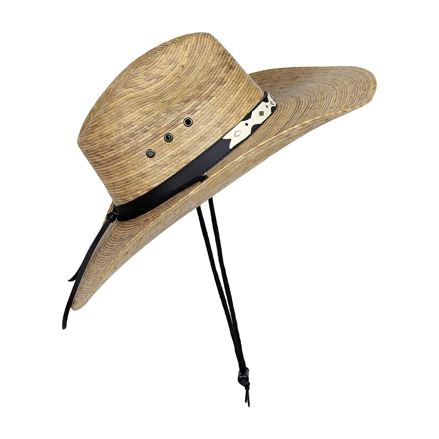 Authentic Large Mexican Palm Leaf Cowboy Hat with Adjustable Chin Strap - Natural Sombrero for Men - Perfect for Outdoor Festivals, Beach Vacations & Western Style