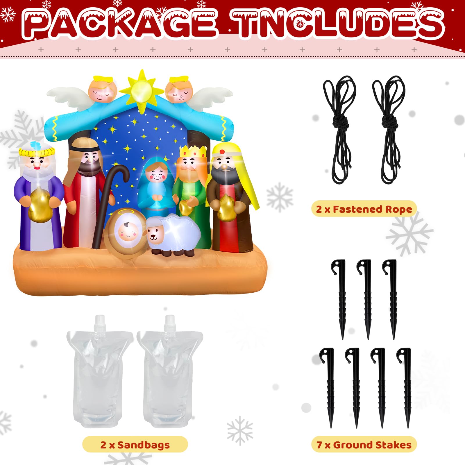 6.8 FT Christmas Inflatable Nativity Scene with Built-in LED Lights - Large Outdoor Christian Nativity Decor for Holiday Yard, Garden, and Lawn - Perfect for Christmas Displays, Church Events, and Festive Home Decorations