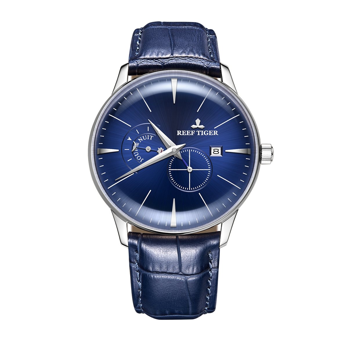 REEF TIGER Luxury Automatic Dress Watch for Men - Blue Dial, Waterproof Analog Watch, Stainless Steel Case (RGA8219-YLL) | Perfect for Business, Formal Events & Gift Giving