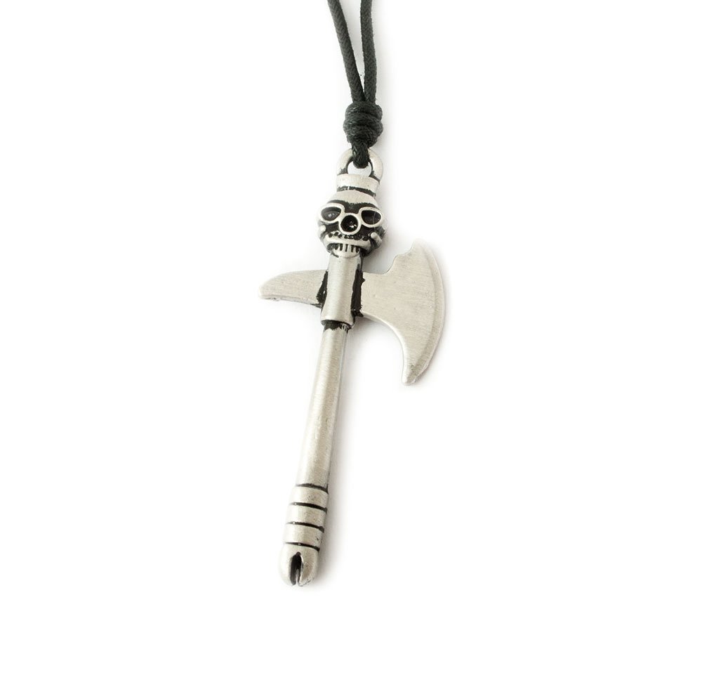 Vietguild Skull Axe Silver Pewter Charm Necklace Pendant - Gothic Jewelry for Men & Women - Perfect for Punk Rock Fashion, Halloween Costumes, and Gift Giving