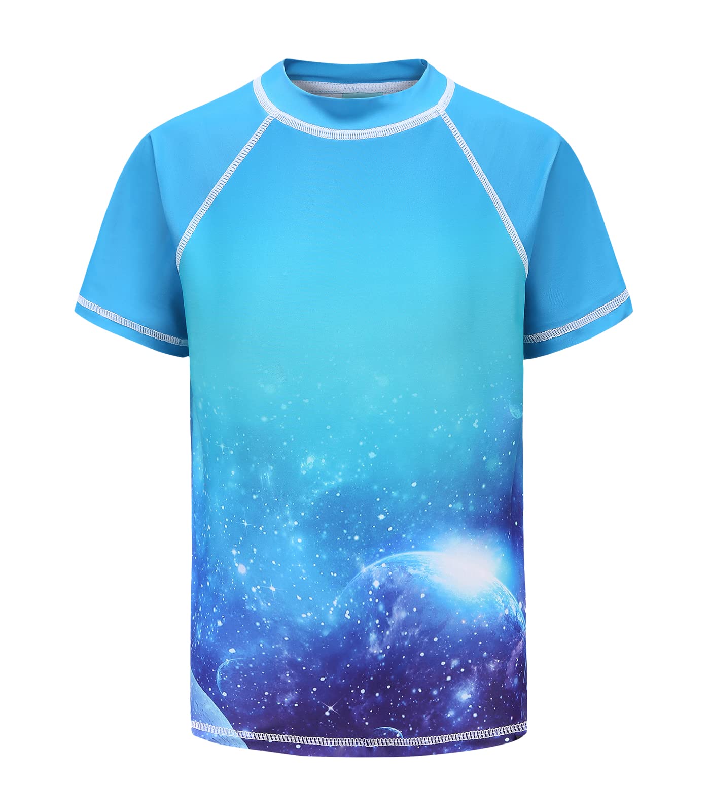 Boys UPF 50+ Sun Protection Swim Shirt - Short Sleeve Rash Guard for Kids - Perfect for Beach, Pool & Water Sports
