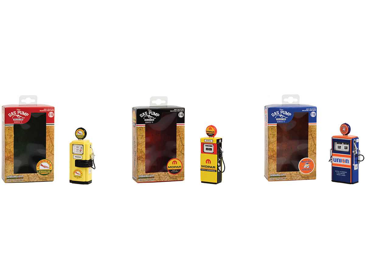 Vintage Gas Pump Diecast Model Set - 3 Piece 1/18 Scale Collectible Series 11 by Greenlight - Perfect for Car Enthusiasts, Home Decor & Gift Giving