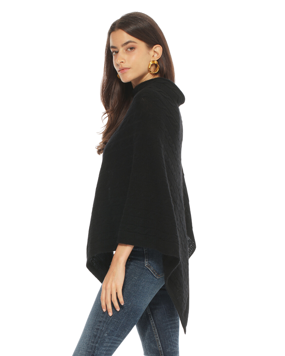 Women's Soft Pure Cashmere Cable Knit Poncho - Pastel Blue | Cozy Winter Wrap for Outdoors & Travel | Elegant Fashion Accessory