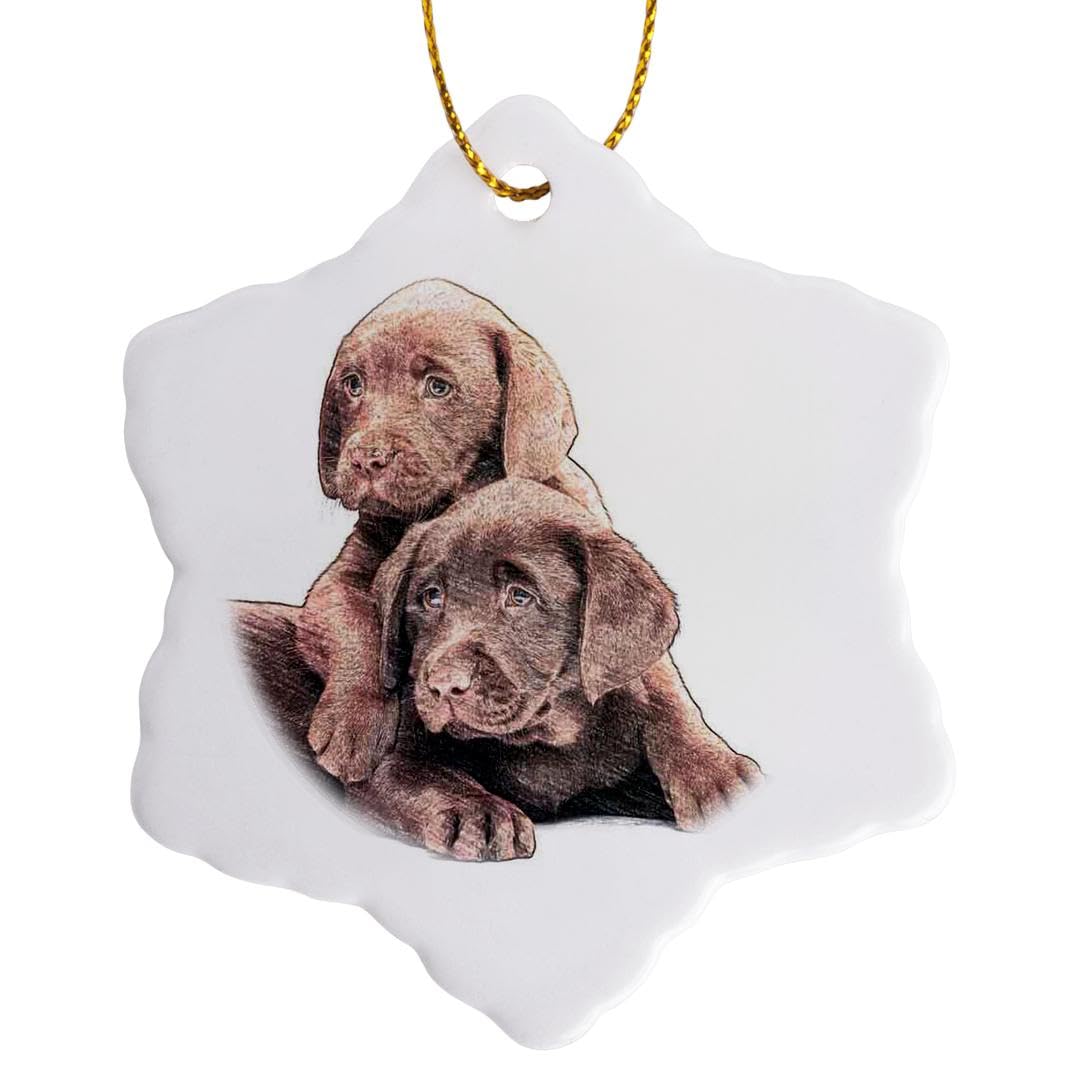3D Chocolate Labs Snowflake Ornament - Porcelain 3-Inch for Christmas Decor