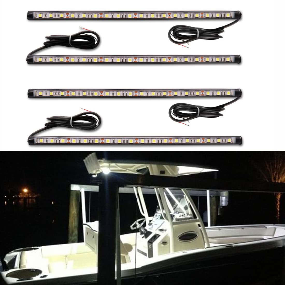 Waterproof LED Boat Lights for Night Fishing - Adhesive Mount Deck & Interior Lights, Marine Flood and Spreader Lights for Pontoon, Bass Boats, Kayaks (White) | Perfect for Night Cruising, Fishing & Water Safety