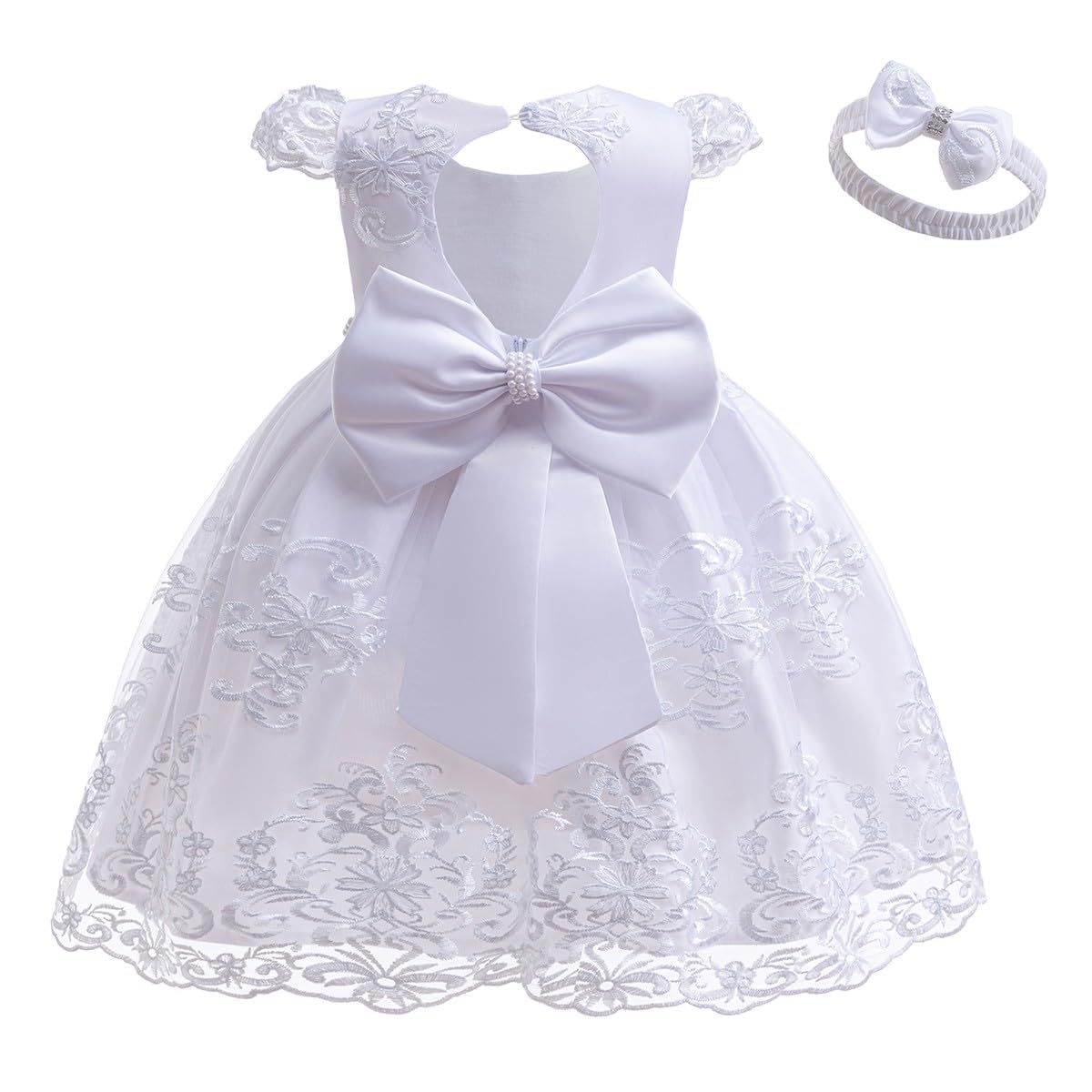 Baby Girl Christening Tutu Gown - Princess Baptism Dress with Bow Headband for Wedding, Birthday & Party | Perfect for First Communion, Easter & Special Occasions