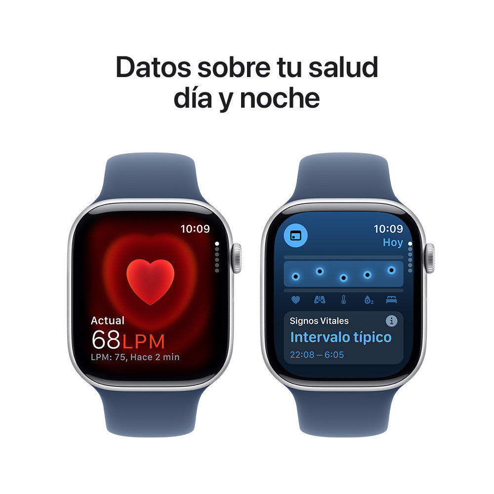 Apple Watch Series 10 GPS 46mm Silver Aluminum Case with Blue Denim Sport Band S/M - Perfect for Fitness Tracking, Running & Everyday Wear