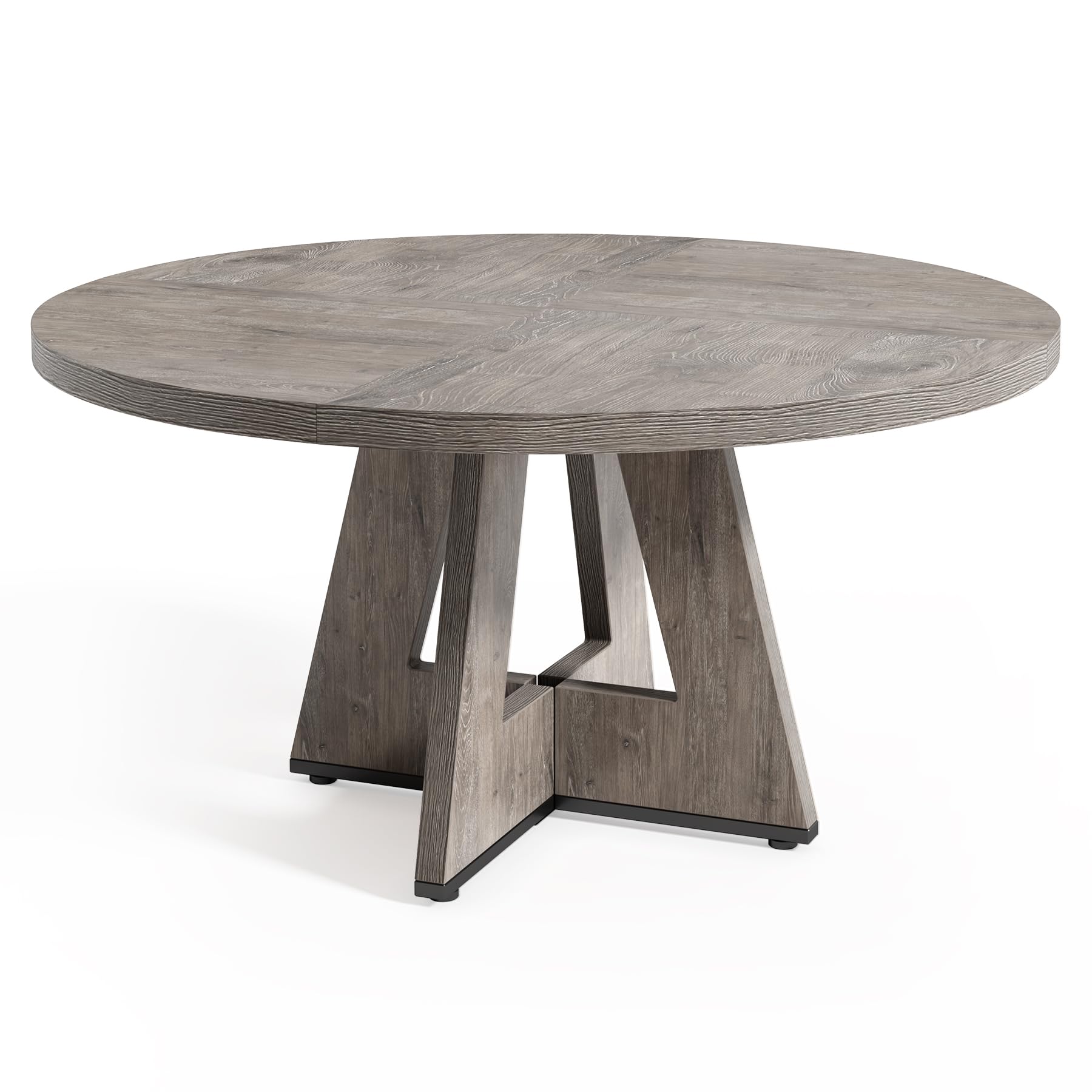 Round Dining Table for 4-6 People, 47 Inch Wooden Pedestal Base Kitchen Table, Grey Circle Dining Room Table - Perfect for Small Spaces, Breakfast Nooks, and Cozy Family Dinners (Table Only)