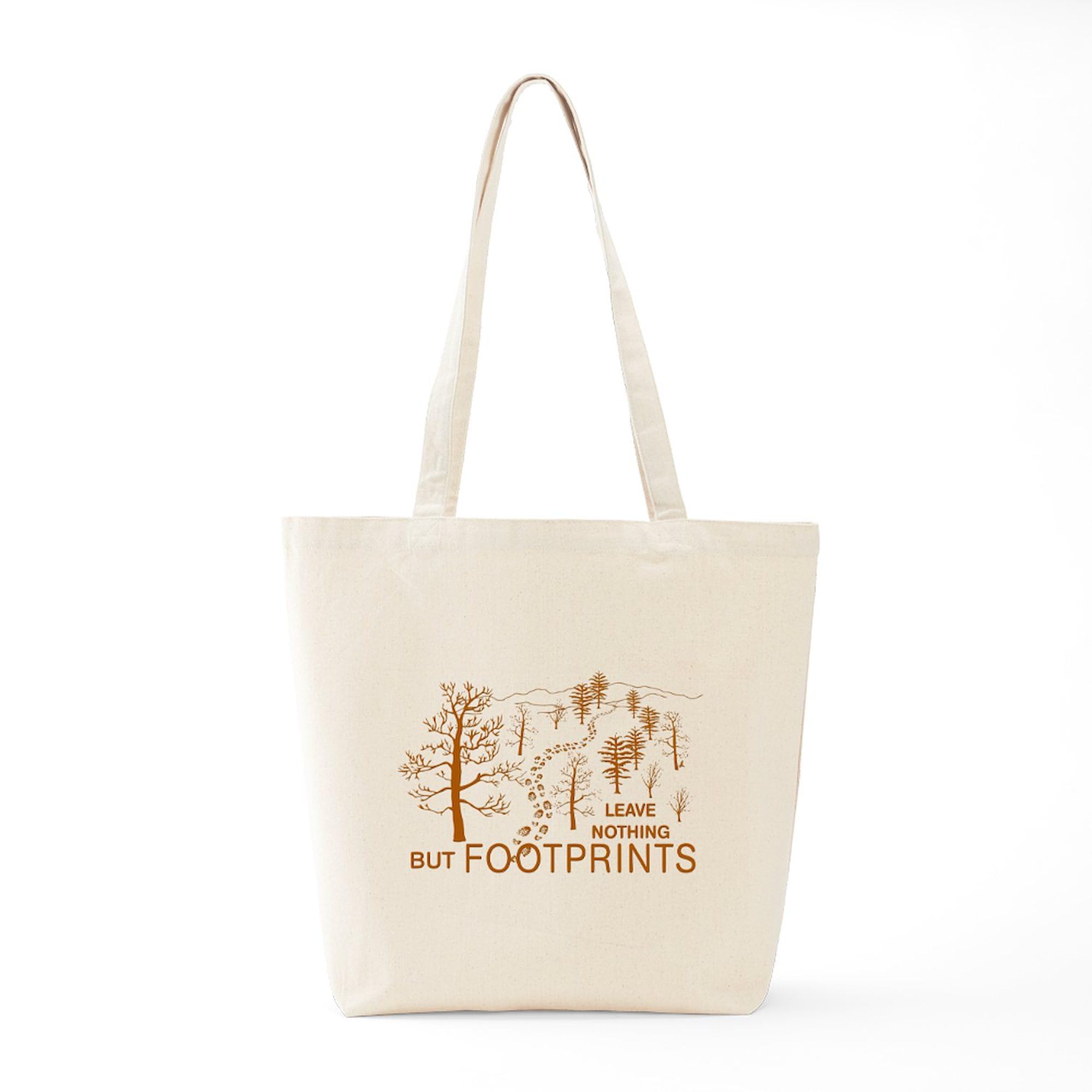 Eco-Friendly Brown Canvas Tote Bag - Reusable Natural Shopping Bag with 'Leave Nothing But Footprints' Print | Perfect for Groceries, Beach Trips & Sustainable Lifestyle