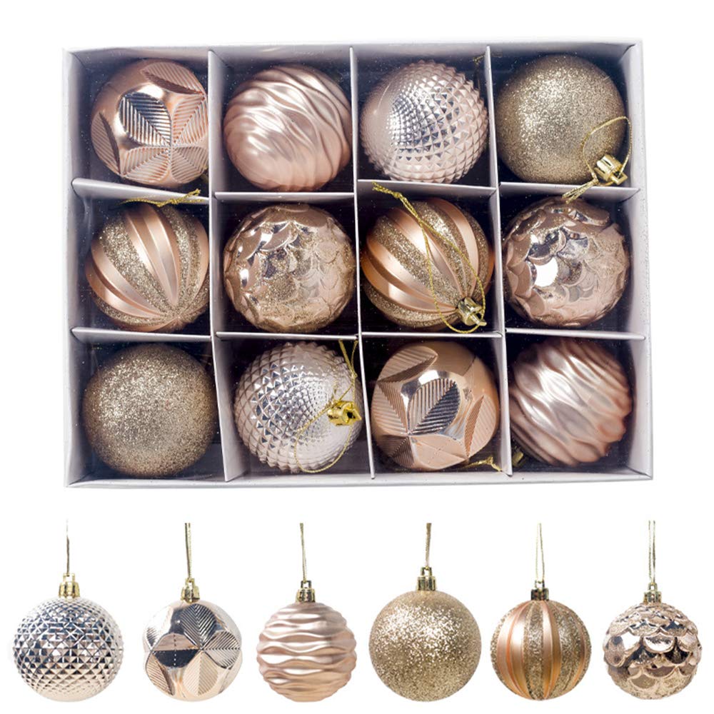 12 Pack Shatterproof Christmas Ball Ornaments - 60mm Gold Hanging Tree Decorations for Holiday, Wedding & Party | Perfect for Christmas Trees, Wreaths, Mantel & Gift Wrapping Decor