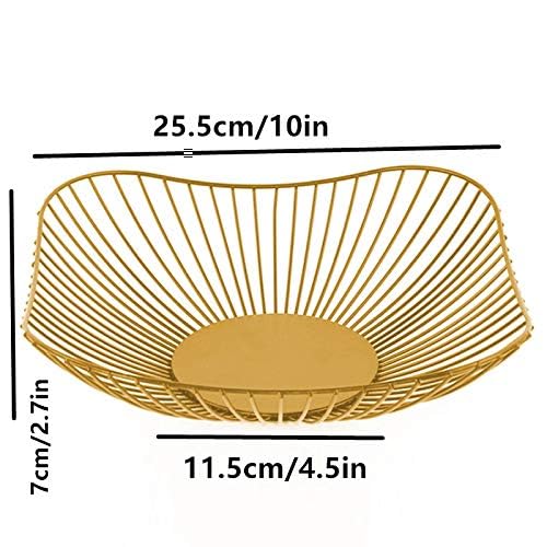 Stylish Gold Metal Wire Fruit Basket - Decorative Kitchen Countertop Organizer for Fruits, Desserts & Snacks - Perfect for Living Room, Dining Table & Party Serving (2.7 Inch Height)