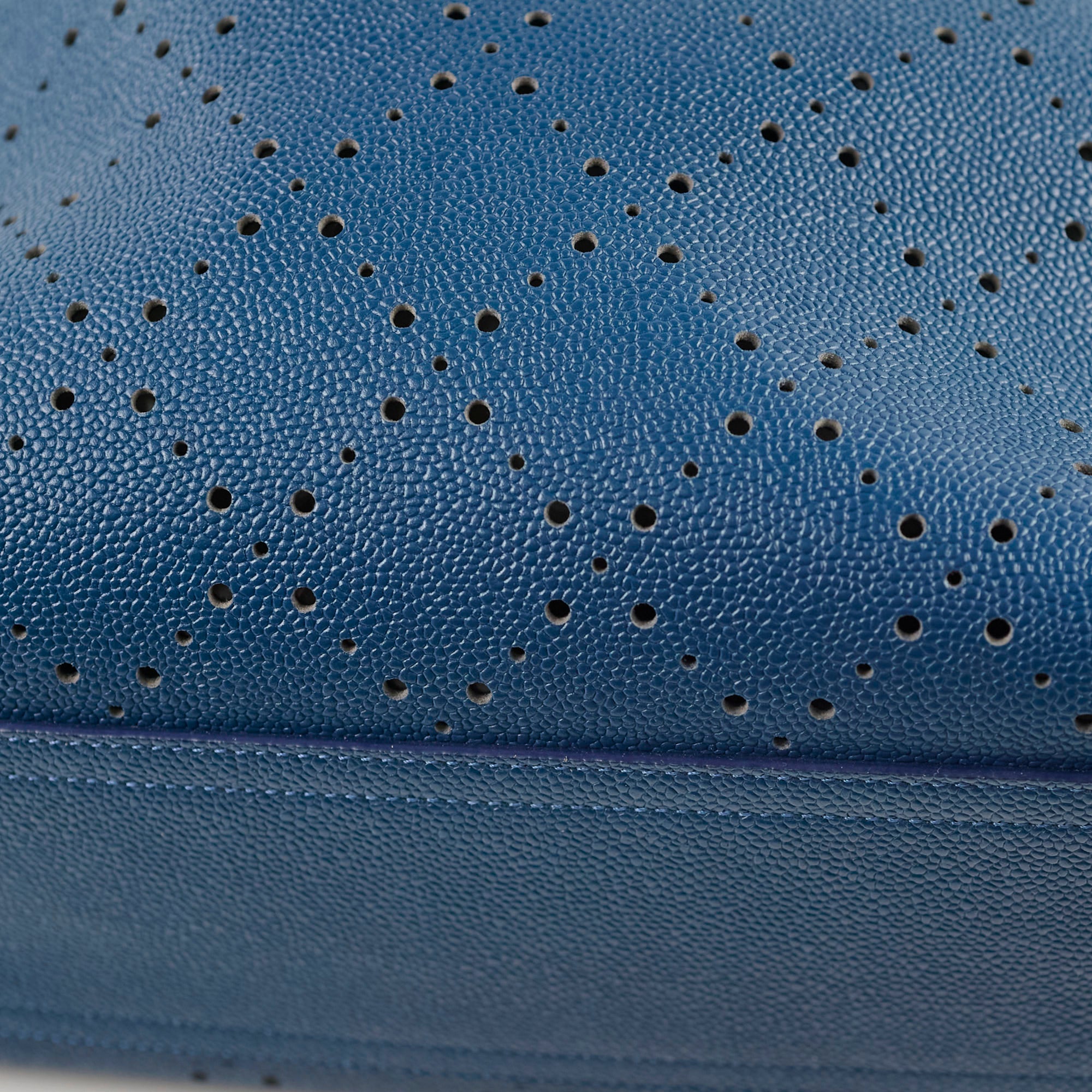 Chanel Perforated Drawstring Bucket Bag in Blue | Luxury Designer Handbag for Women | Perfect for Casual Outings & Beach Vacations