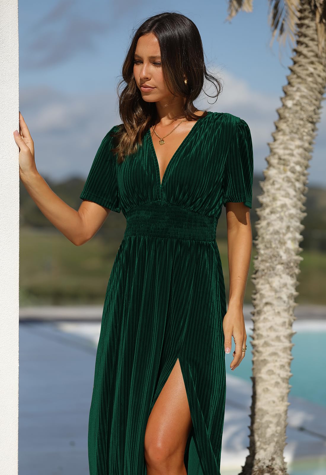 Elegant Women's Velvet Maxi Dress for Wedding Guest - Formal Evening Gown with Long Sleeves - Perfect for Bridesmaid, Cocktail Party, and Holiday Events