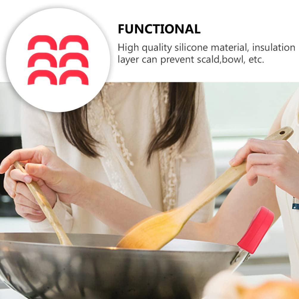 6-Piece Silicone Pot Handle Covers - Heat Resistant Sleeves for Woks, Soup Pots & Pans - Red Kitchen Accessories for Safe Cooking & Serving
