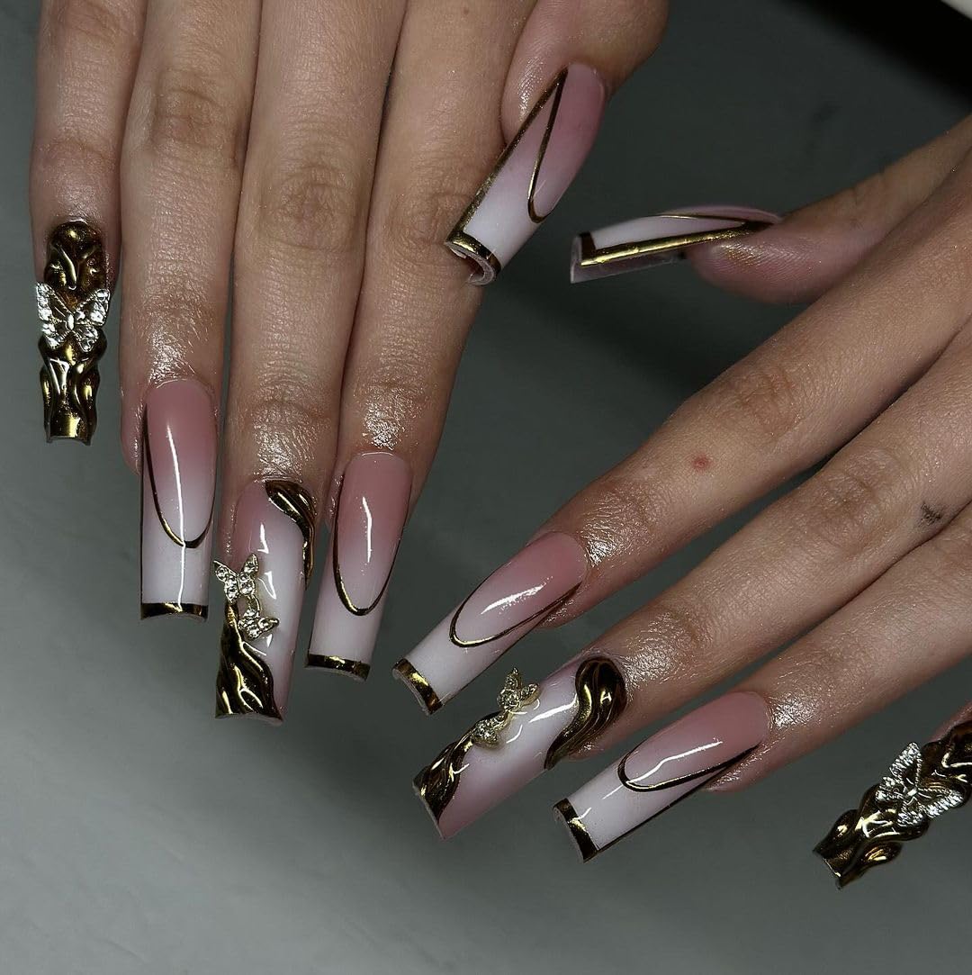 Premium Full Cover Gel Nail Tips - Long Square Thick Acrylic Press-on Nails with Pre-etched Design | Strong Clear False Nails with Matte Underside for Flat Nails | Perfect for Salon Quality Manicures, Special Occasions & Everyday Wear