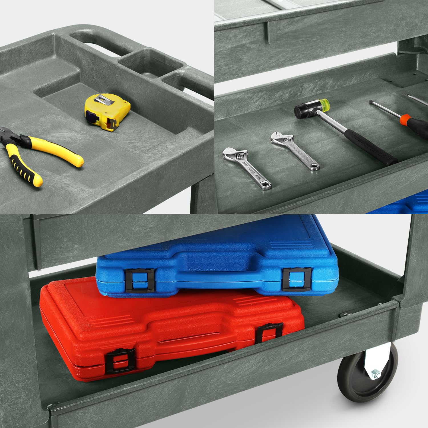 DNA MOTORING 3-Shelf Rolling Utility Cart - 34x17x30.7 Inch 3-Tier Storage Cart with Wheels & Handle for Garage, Warehouse, Office, School - Perfect for Organizing Tools, Supplies & Equipment (Model TOOLS-00572)