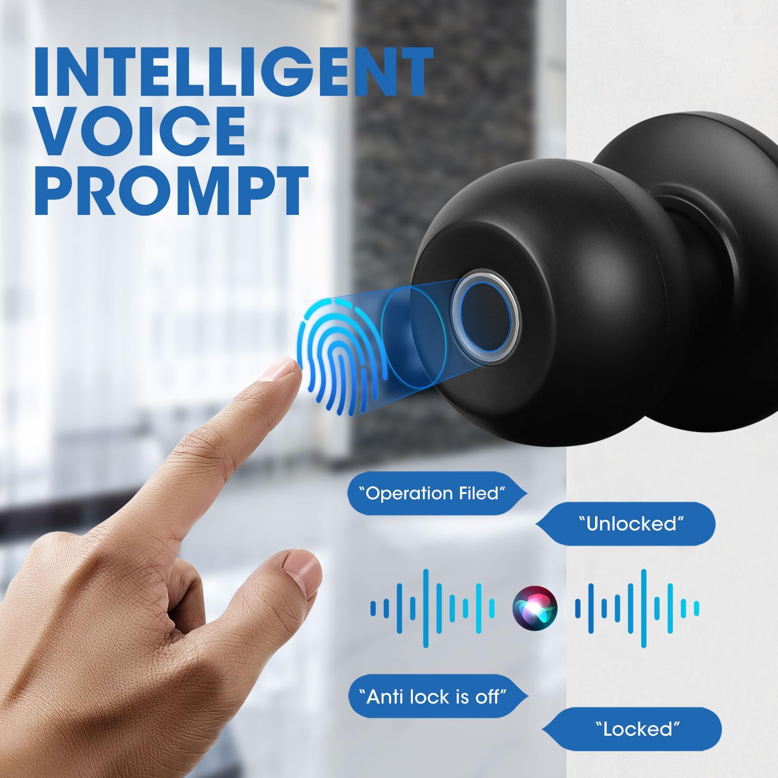Smart Keyless Entry Door Lock - Fingerprint & Bluetooth App Control, Auto-Locking Biometric Door Handle with Key Backup - Secure Smart Lock for Front Door, Bedroom, Apartment & Vacation Homes (Easy Installation & Remote Access)