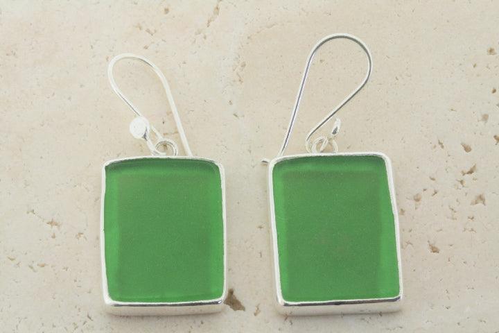 Handmade Green Recycled Seaglass Earrings - Boho Beach Jewelry for Women - Perfect for Summer Vacations & Coastal Weddings