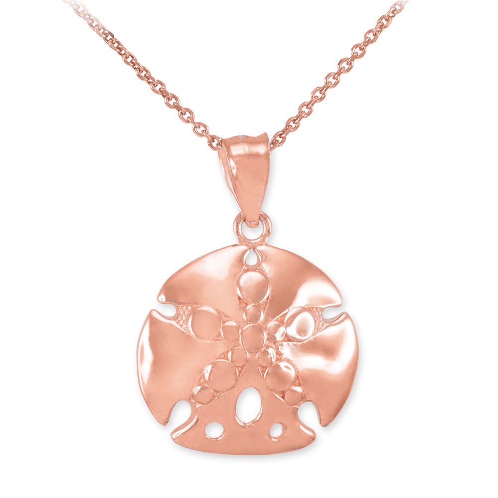 14K Rose Gold Sea Star Sand Dollar Charm Pendant Necklace - Elegant Beach Jewelry for Women, Perfect for Summer Vacations & Ocean-Themed Gifts