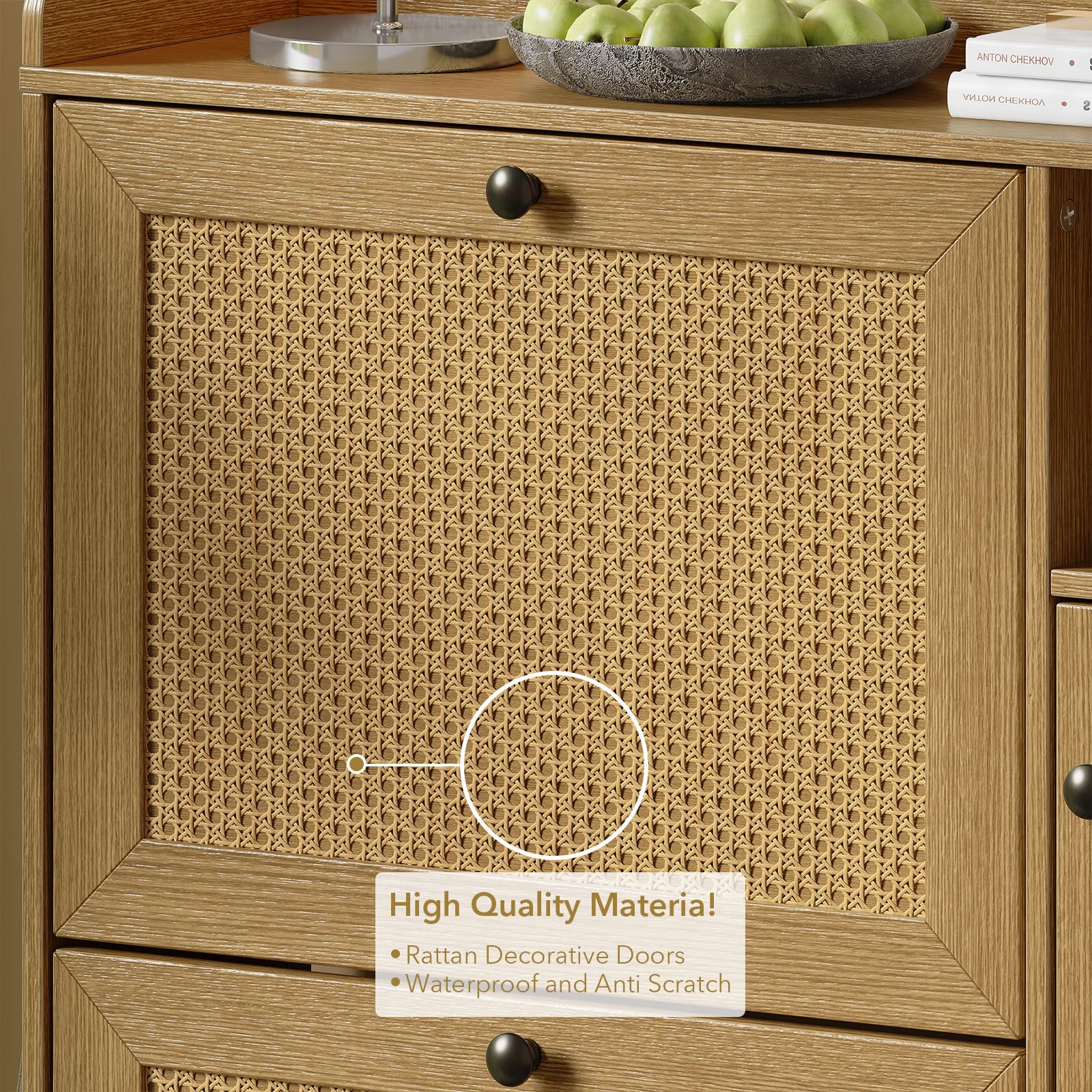 GAOMON Shoe Storage Cabinet with 3 Flip Drawers - Adjustable Rattan Wooden Shoe Rack Organizer for Entryway, Hallway & Living Room - Free Standing Shoe Cabinet for Home Organization & Space Saving