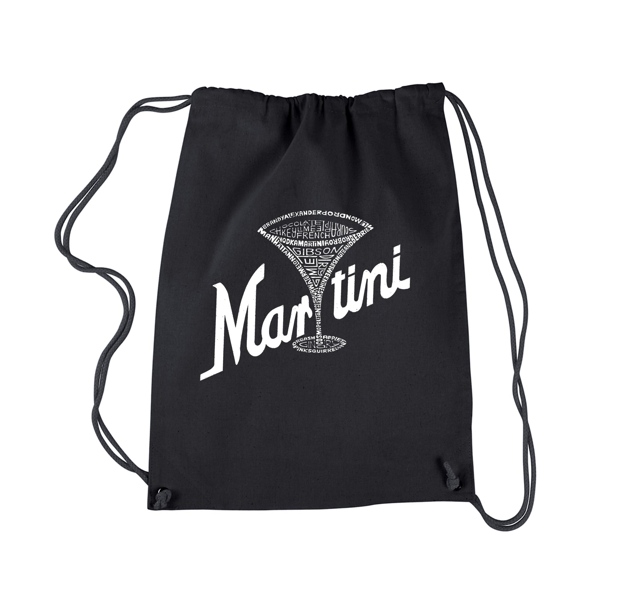 LA POP ART Drawstring Word Art Backpack - Martini Design - Black Backpack for Women & Men | Perfect for School, Travel, Gym & Everyday Use