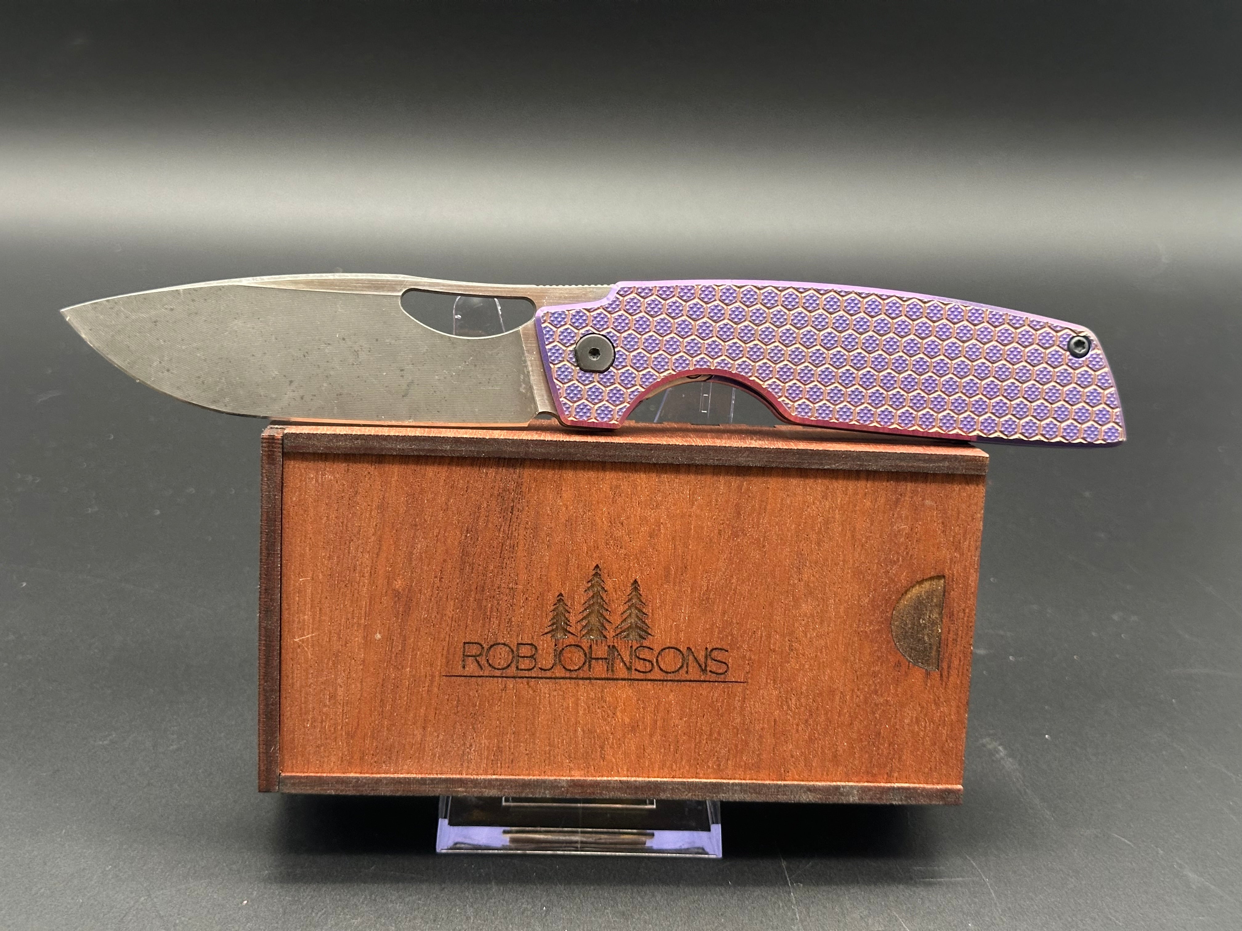 Rob Johnson Cedar 76V Folding Knife - Purple Titanium Handle with Rose Gold Hardware & M390 Acid Washed Blade - EDC, Outdoor, Camping, Survival, Hunting, Gift for Men