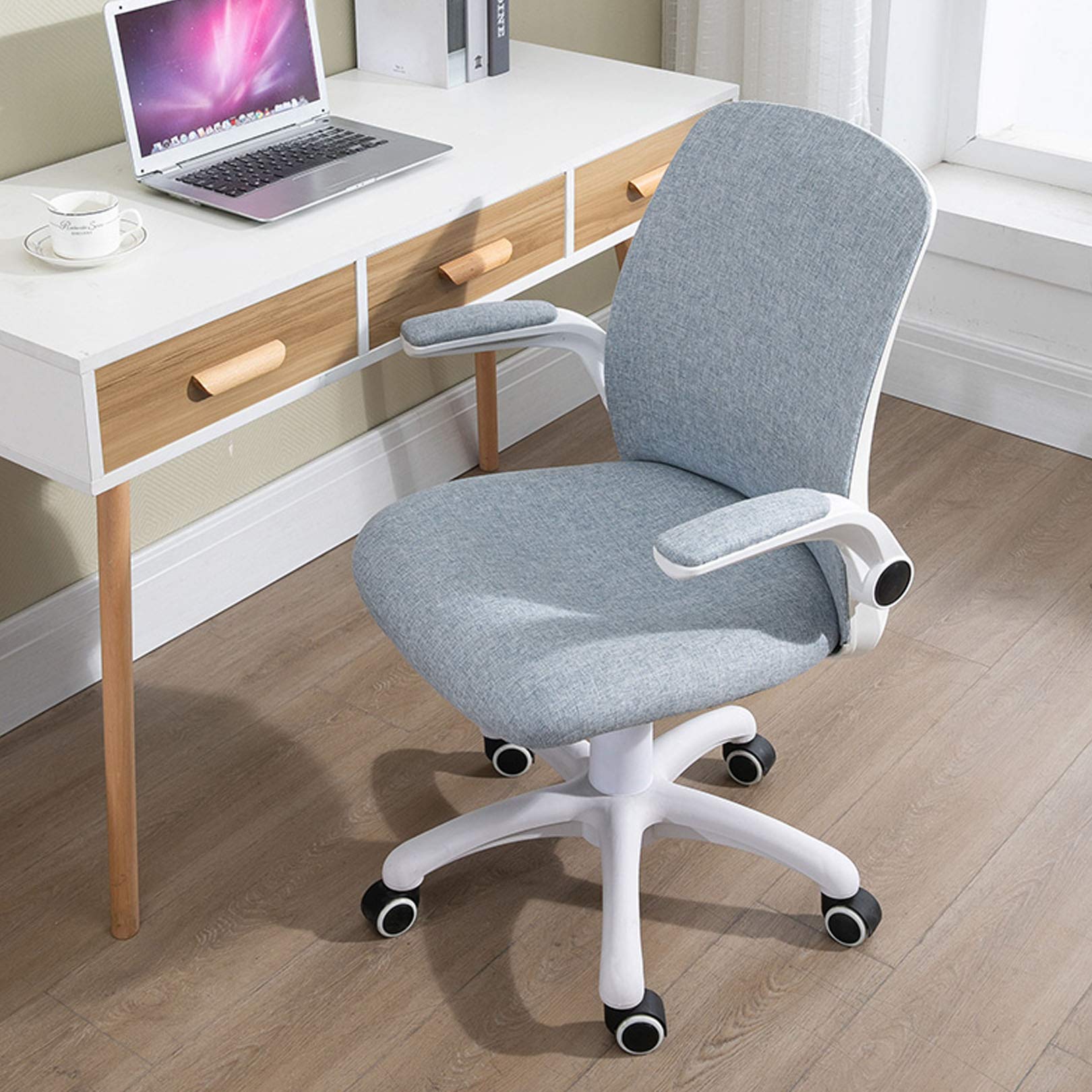 Ergonomic Office Chair with Adjustable Armrests & High Back Support - Breathable Linen Swivel Desk Chair for Home & Executive Workspaces - Perfect for Long Hours of Comfortable Sitting