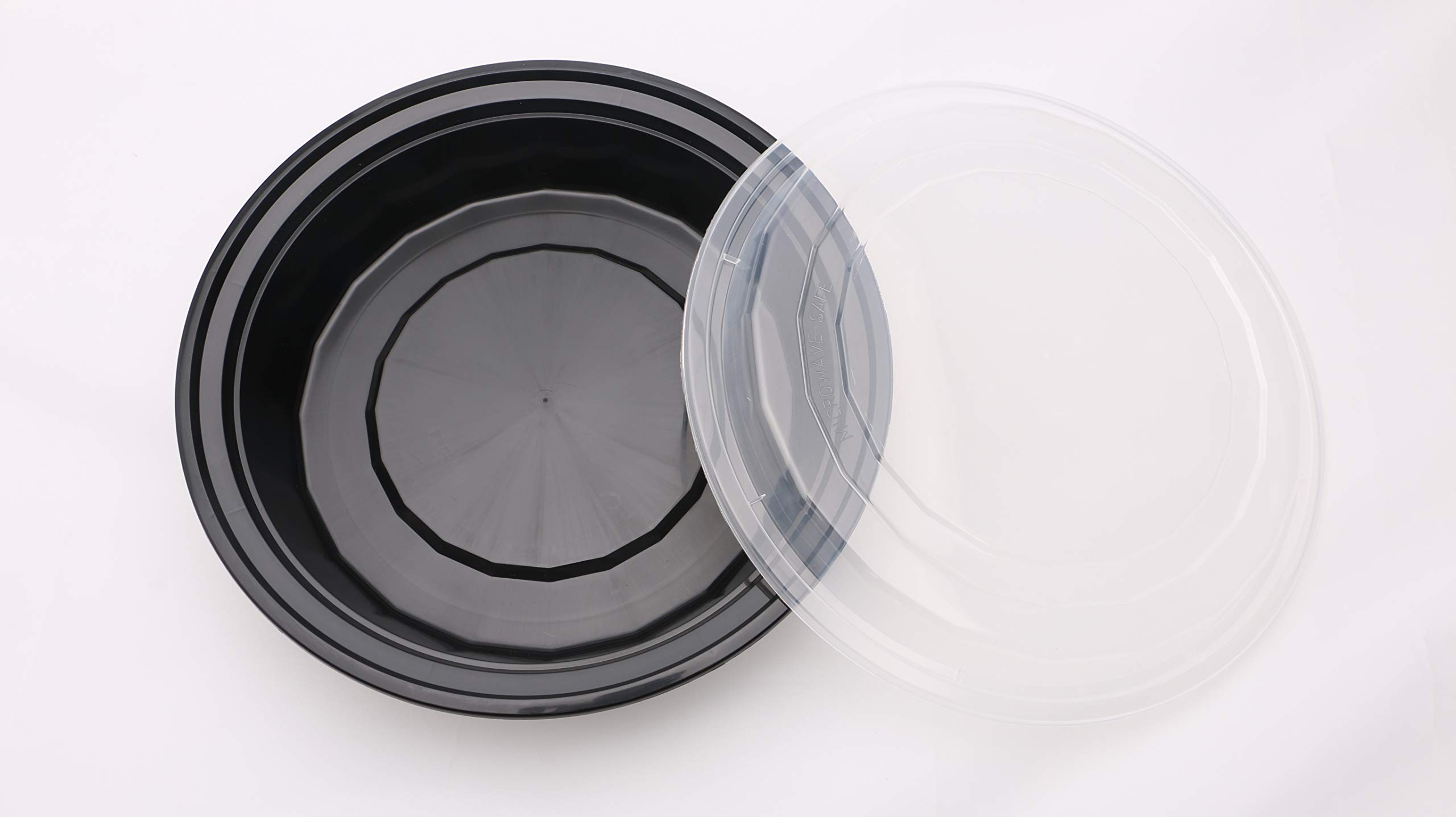 TD Container F9048 9-Inch 48oz Round Food Storage Containers with Black Base & Clear Lid - 150 Sets for Meal Prep, Leftovers, and Pantry Organization