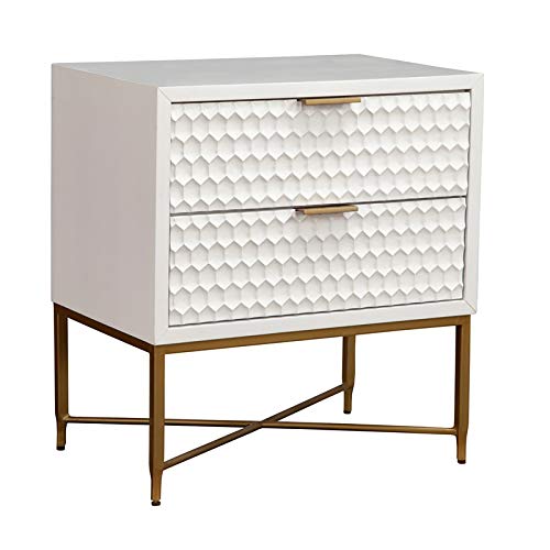 Alpine White Pearl Wood 2-Drawer Nightstand - White Wooden Bedside Table for Bedroom, Living Room & Guest Room Storage