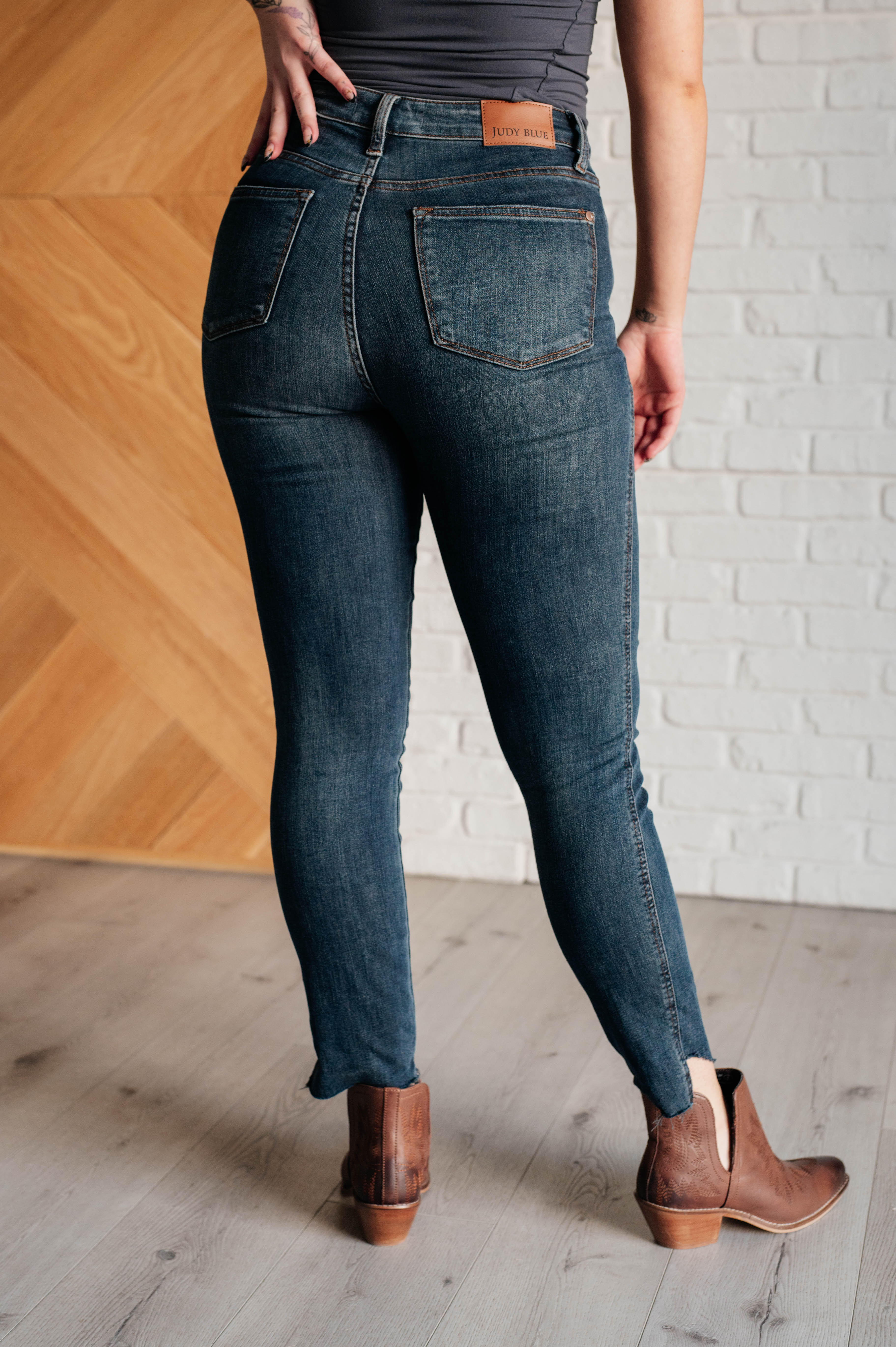 Tessa High Rise Control Top Step Hem Skinny Jeans for Women - Slimming Stretch Denim Pants for Everyday Wear & Night Out