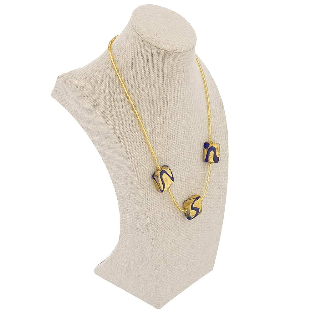 Venetian Murano Glass Royal Blue Square Necklace - Handmade Italian Jewelry for Women, Gift for Her, Perfect for Weddings & Special Occasions